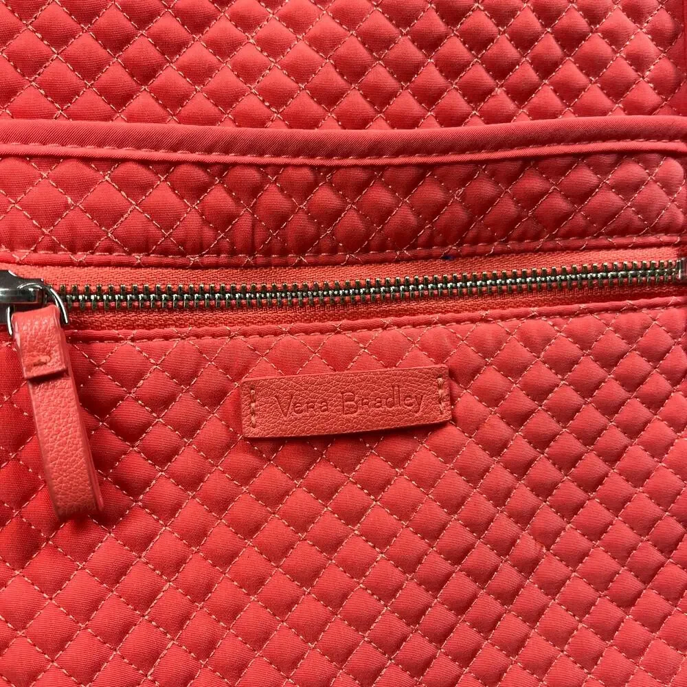 Vera Bradley Big Tote Bag Zip Top Quilted Coral Interior Pockets Bonus Clear Bag